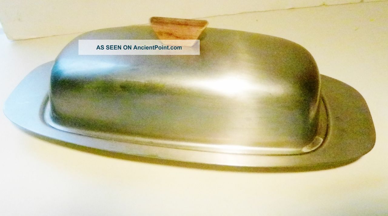 Mid - Century Modern Covered Butter Dish/stainless Steel/teak Handle - Glass Liner Mid-Century Modernism photo