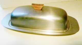 Mid - Century Modern Covered Butter Dish/stainless Steel/teak Handle - Glass Liner photo