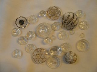 24 Clear Glass Decorative Vintage Buttons,  Ornate,  Gold Trimmed,  Faceted photo