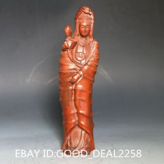 Chinese Boxwood Hand - Carved Statue - - - Kwan - Yin & Lotus photo