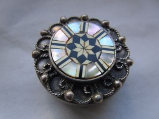 Antique Vintage Hallmarked Silver & Mother Of Pearl Arabic Pill Trinket Box photo