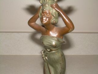 Antique Art Nouveau Figural Lady Cast Metal Candlestick Candle Holder photo