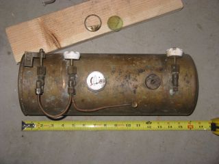 Vintage Copper Stove Range Fuel Gas Pressure Tank & Gauge W/ Ceramic Handles photo