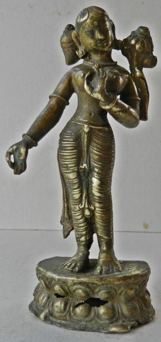 1850s Indian Antique Hand Crafted Engraved Brass Lady Figurine photo