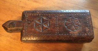 Antique Pennsylvania Dutch Early Hand Carved Hex Sign Wood Spice Box 2 Section photo
