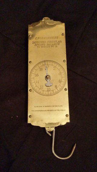 Antique Brass Hanging Scale - 60 Lb Capacity - C.  Forschner ' S photo