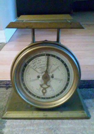 Vintage Commercial Brass Postal Scale Made By Pelouze Mfg Co.  6 Pound Capacity photo