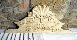Small Ornate Antique French Wooden Pediment Fronton Architectural Salvage photo