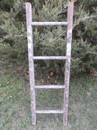 Vintage 4 Ft.  Wood Farm Painters Ladder 4 Rung Rustic Primitive Decor Pot Rack photo