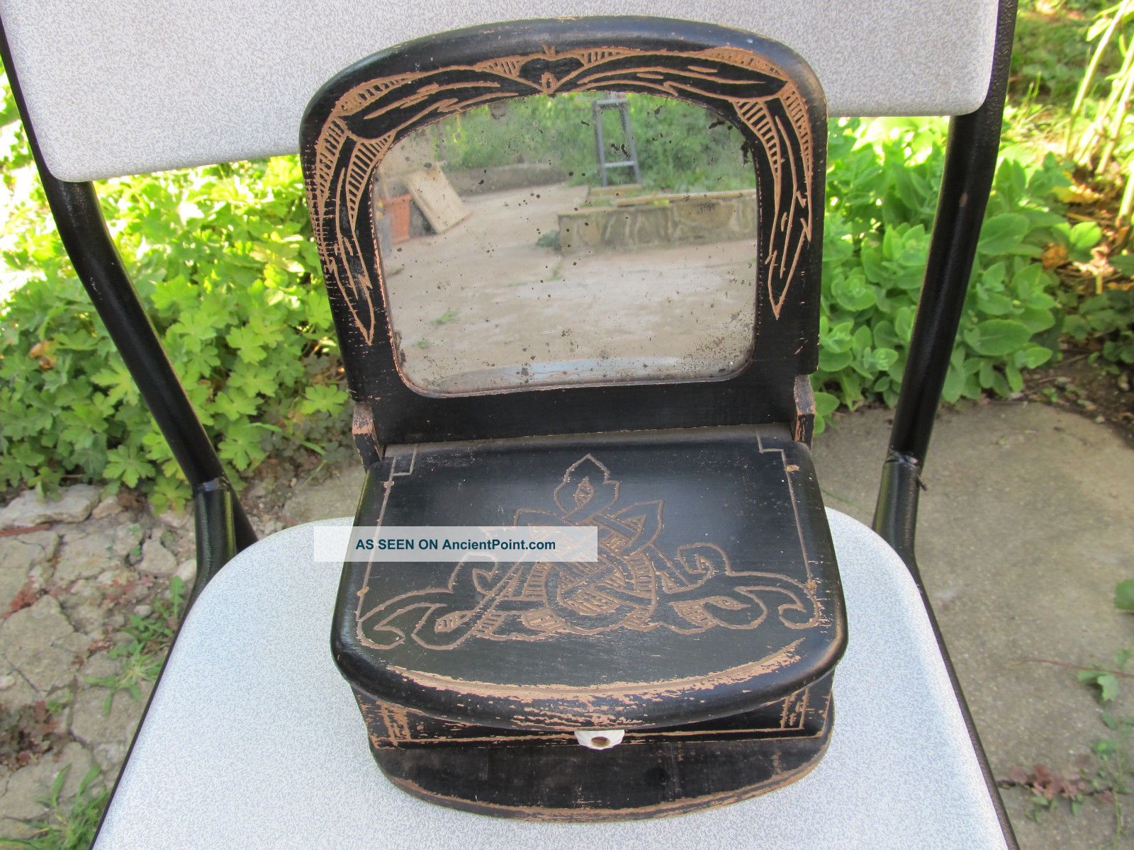 Antique Primitive Old Hand Carved Wooden Cupbox Cabinet With Mirror Primitives photo