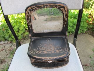 Antique Primitive Old Hand Carved Wooden Cupbox Cabinet With Mirror photo