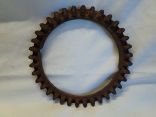 Antique Primitive Heavy Cast Iron Planter Toothed Gear Wheel Ring Steampunk photo