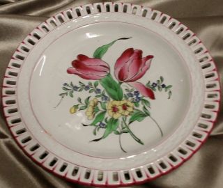 K G Keller Guerin Luneville France Faience Tulip Cabinet Plate Reticulated photo