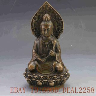 Chinese Brass Handwork Carved Kwan - Yin Statue W Qing Dynasty Mark photo