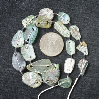Ancient Roman Glass Beads 1 Medium Strand Rainbow And Aqua Green 100 - 200 Bc 0371 photo