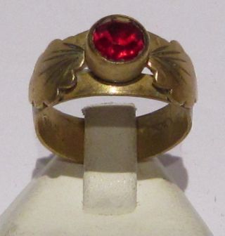 Vintage Bronze Ring With Red Stone From The Early 20th Century 952 photo