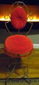 Vintage Vanity Stool Seat Bench Chair Button Tufted Red Velvet Cushions Regency Post-1950 photo 2
