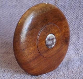 Vtg Mid Century Modern Eames Era Round Wood Wooden Bud Vase W/abalone Inset photo