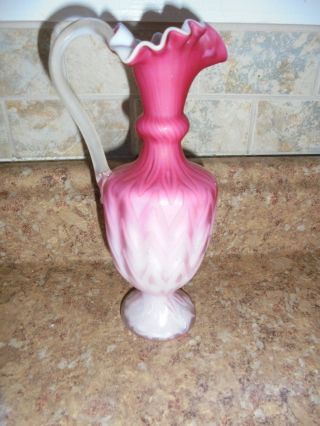 Victorian Herringbone Peachblow Satin Glass Ruffled Rim Vase Mt Washington 19thc photo