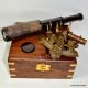 Vintage Antique Style Brass Sextant Brass Telescope With Wooden Box Sextants photo 3