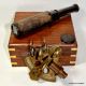 Vintage Antique Style Brass Sextant Brass Telescope With Wooden Box Sextants photo 4