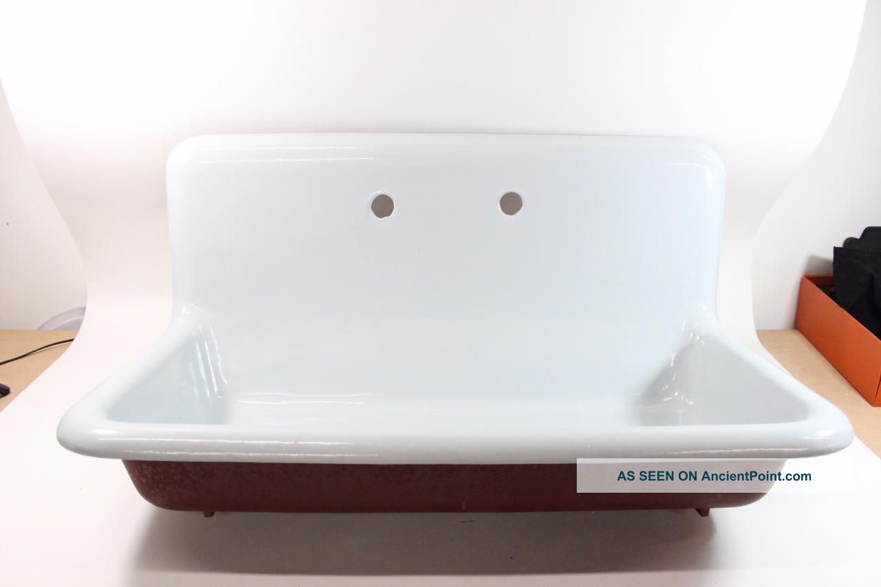 Vintage 1930s Cast Iron Farm Farmhouse Antique Kitchen Sink Blue