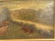 Antique 19thc Primitive Cattle In River Valley Landscape Cow Folk Art Painting Primitives photo 2