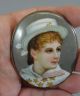 Antique Victorian Miniature Porcelain Portrait Painting Girl Sailor Outfit Pin Other Maritime Antiques photo 1