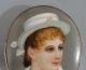 Antique Victorian Miniature Porcelain Portrait Painting Girl Sailor Outfit Pin Other Maritime Antiques photo 2