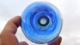 Wonderful Vintage Beachcombed Japanese Cobalt Blue Swirls Glass Float photo