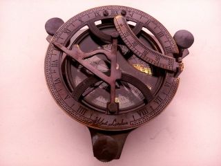 Antique Brass Sundial Compass/ Antique Compass / Magnetic & Sun Clock / Maritime photo