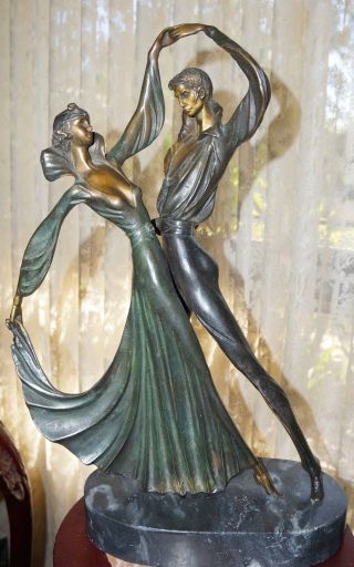 Vintage Art Deco Bronze Sculpture By Demetre Chiparus Tango Dancers Marble Base photo