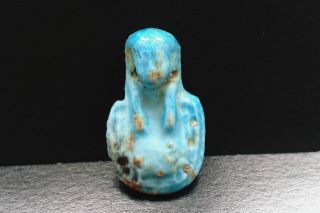 Egyptian Blue Glazed Faience Pharaoh Head Amulet Pendant photo