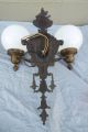Vintage Pair 2 Arm Bronze Wall Sconces W Shades Hollywood Co.  French Form Chandeliers, Fixtures, Sconces photo 3