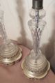 Pair 2 Antique Cut Clear Crystal Ornate Silver - Plate Base Electric Table Lamps Lamps photo 3