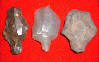 (3) Aterian Early Man Points (30k To 80k Bp) Prehistoric African Arrowheads photo