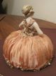 Antique Victorian Handmade Porcelain Silk Painted Female Figural Pincushion Pin Pin Cushions photo 2