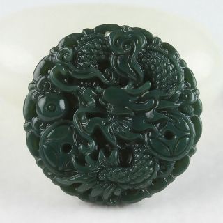 Exquisite Hand - Carved Natural Green Hetian Jade Pendant W Dragon1 photo