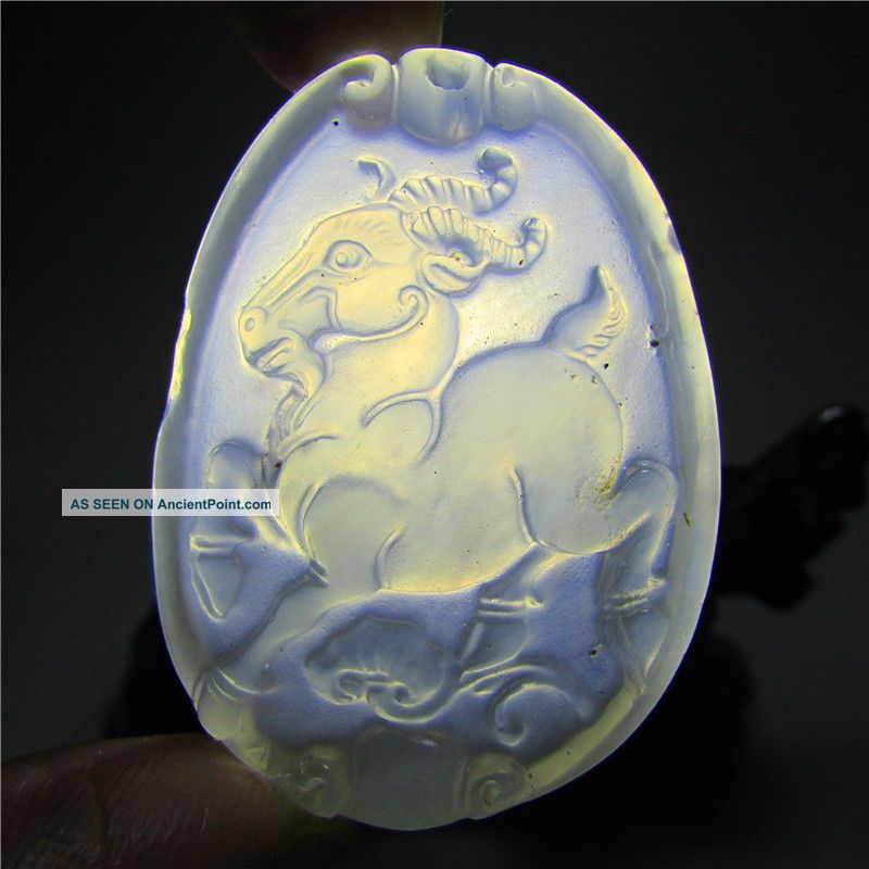 Chinese Natural Ice Jade,  Hand - Carved,  Sheep,  Pendant Necklace Pervious To Light Necklaces & Pendants photo