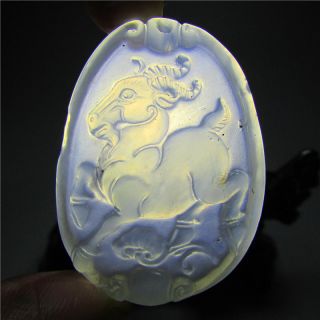 Chinese Natural Ice Jade,  Hand - Carved,  Sheep,  Pendant Necklace Pervious To Light photo