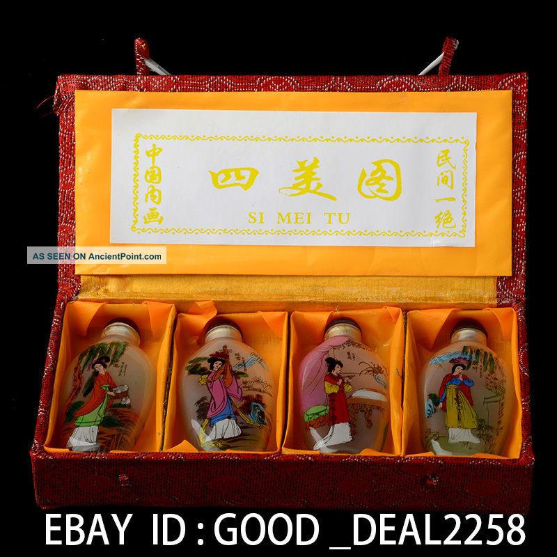 4pc Vivid Chinese Inside Painting Glass Snuff Bottle —— 四美图 Snuff Bottles photo