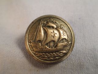 Pewter Finish Sailing Ship Picture Button / Db 177 photo