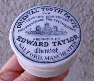 Antique,  C 1900 Edward Taylor Chemist Manchester,  England Tooth Paste Jar Pot Lid photo