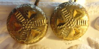 Rare Antique 1830 Stamped Brass Georgian /edwardian Era Button Earrings photo