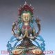 Old Tibet Brass Hand - Painted Color Tibetan Buddhist Statue - 4 Arm Bodhisattva Tibet photo 1