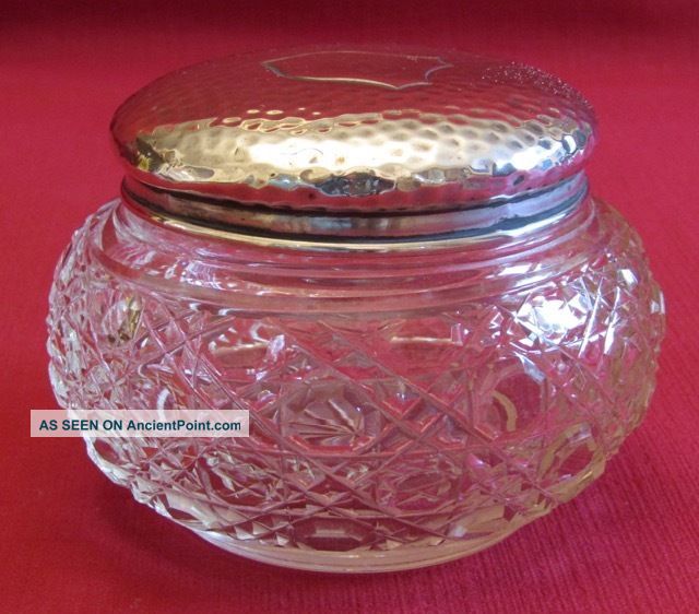 Edwardian Vanity / Dressing Table Jar Solid Sterling Silver Top,  Birmingham 1904 Bottles photo