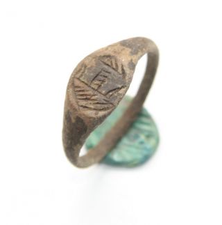 Ancient Old Bronze Ring With Landscape Image (jne39) photo