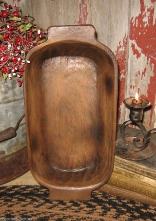 Handled Dough Bowl Table Centerpiece - Primitive Decor Hand Carved Wood Style photo