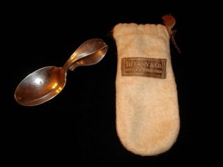 Vintage Tiffany & Co Sterling Silver Curved Loop Handle Baby Spoon Jack Pouch photo