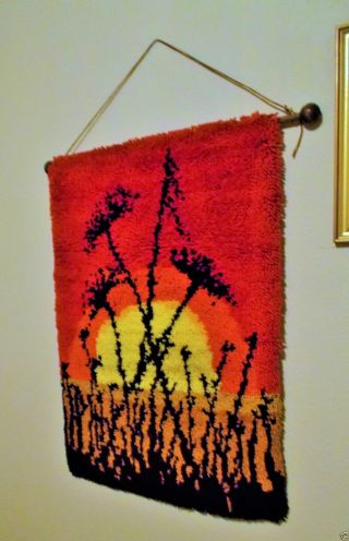 Mid Century Hand Crafted Shag Wall Hanging On Pole photo